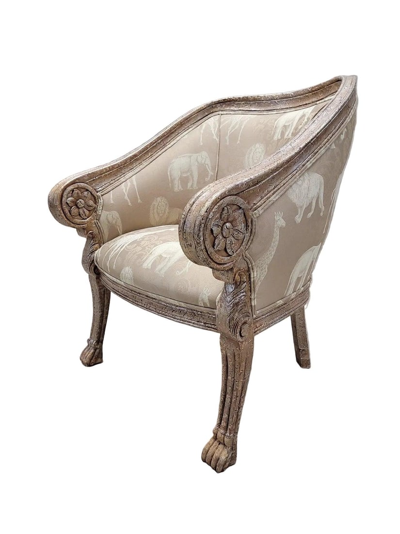 Vintage Baroque Safari Fabric Barrel Back Accent Lounge Chair - 6