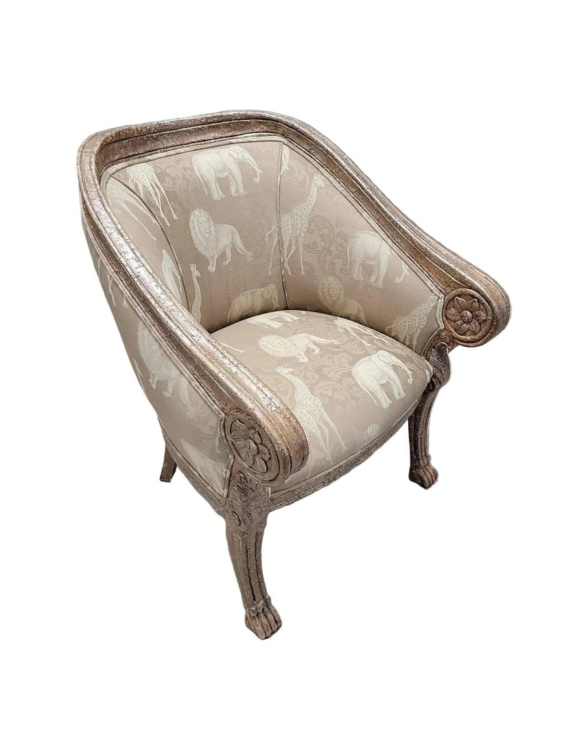 Vintage Baroque Safari Fabric Barrel Back Accent Lounge Chair - 7