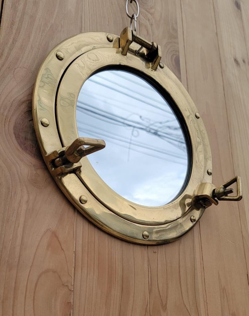 Vintage Nautical Brass Porthole Mirror - 3