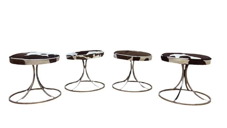Mid Century Modern Avard Style Swivel Base Stools Newly Upholstered in Cowhide - Set of 4 (1 of 8)