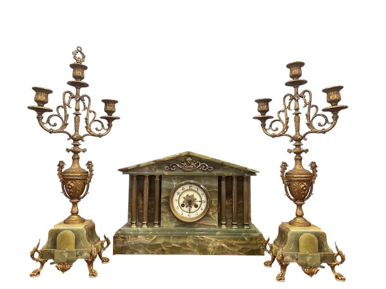 Antique French Neoclassical Green Onyx Garniture Clock Set (1 of 8)