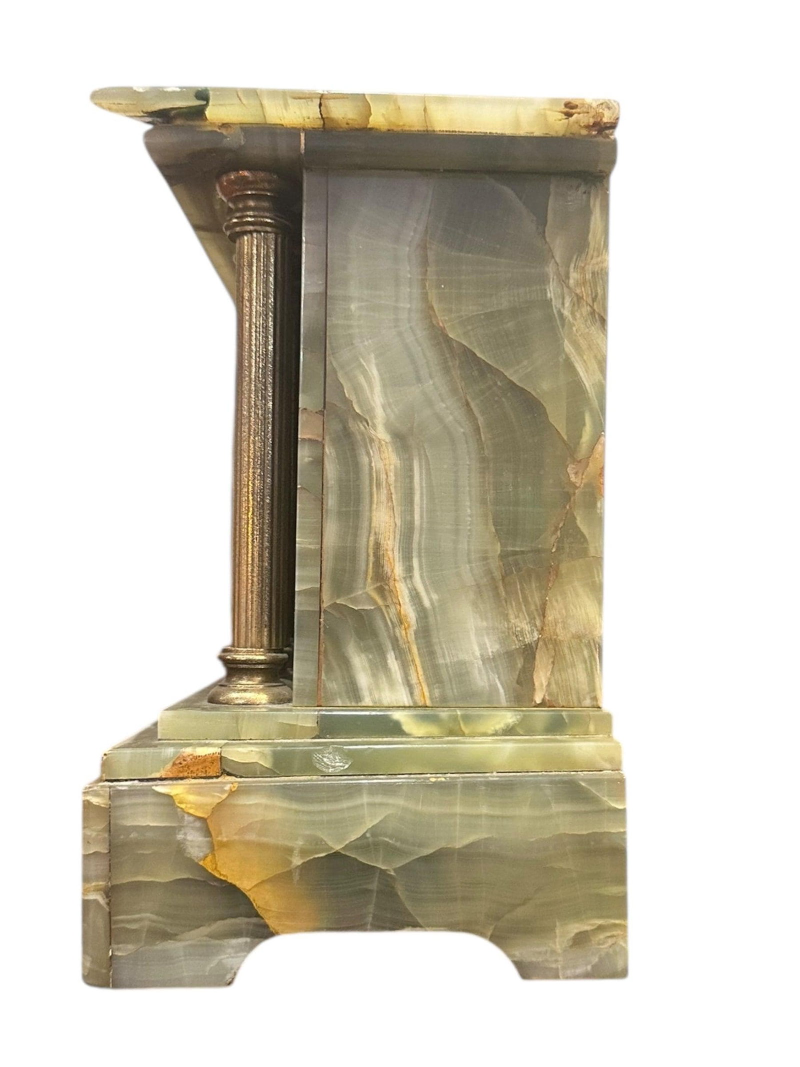 Antique French Neoclassical Green Onyx Garniture Clock Set - 4