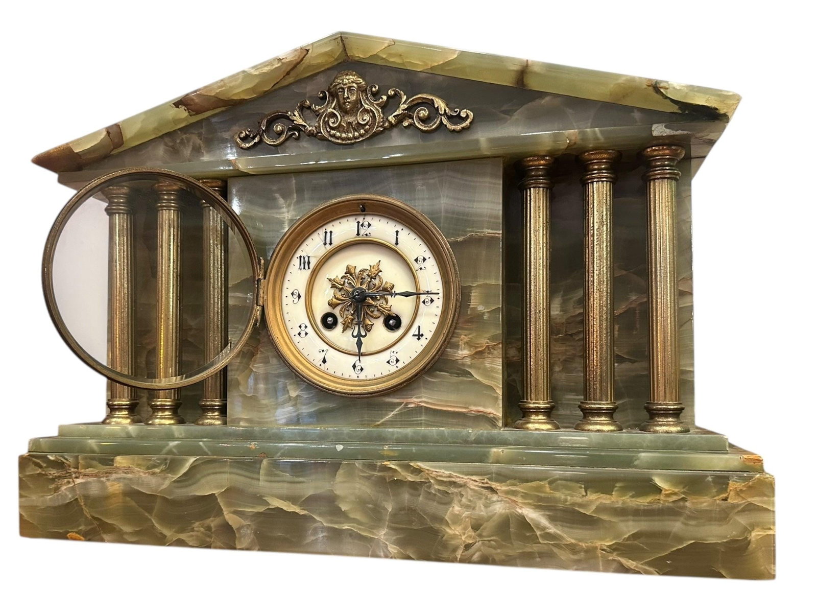 Antique French Neoclassical Green Onyx Garniture Clock Set - 5