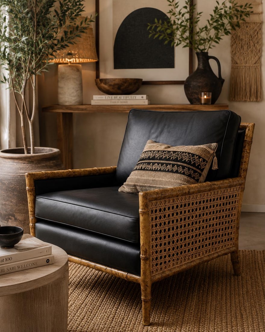 Vintage Cane Leather Club Chair by Interior Crafts - 3