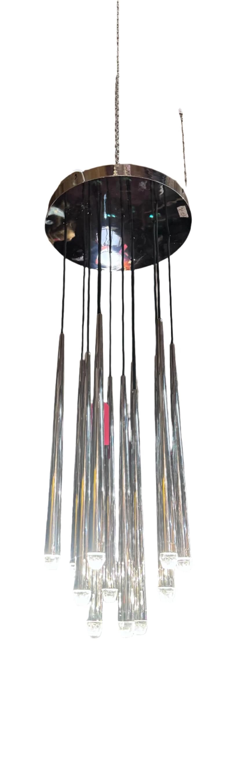 Aquitaine Round Chandelier 18": Aquitaine Round Chandelier 18" Inspired by French minimalist lighting of the 1960s, Jonathan Browning's elegant design features a cluster of solid brass forms suspended from slender black cords.
