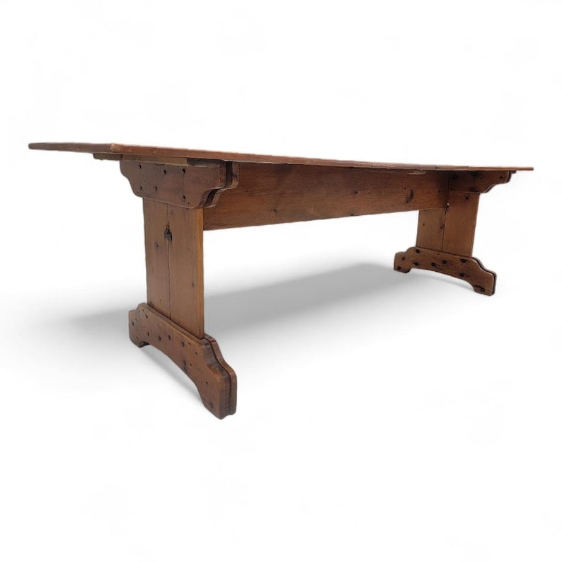 Antique French Pine Plank Trestle Farm Table (1 of 7)