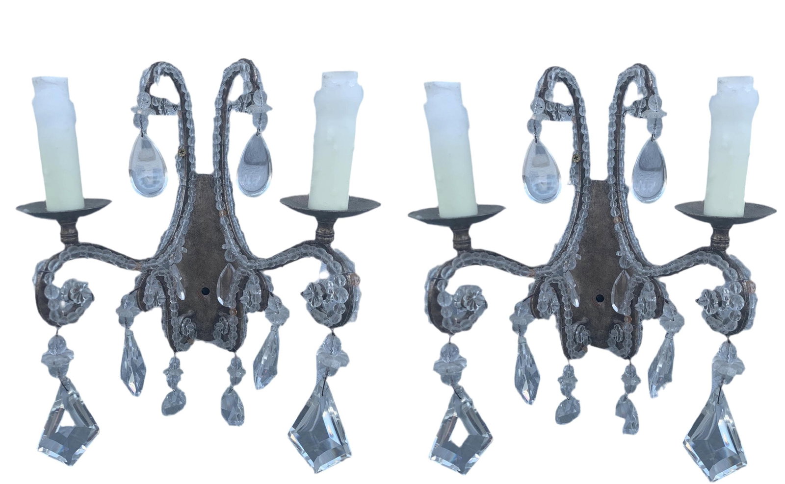 Vintage Louis Style Dennis and Leen Lead Crystal Gold Beaded Sconces - Pair - 2