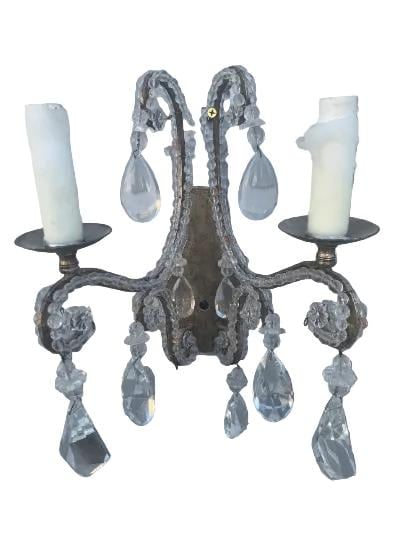 Vintage Louis Style Dennis and Leen Lead Crystal Gold Beaded Sconces - Pair - 3