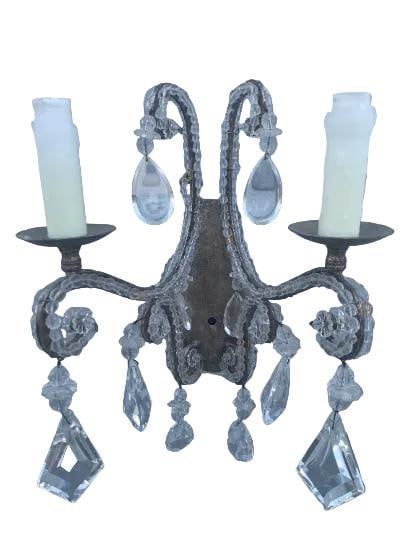 Vintage Louis Style Dennis and Leen Lead Crystal Gold Beaded Sconces - Pair - 4