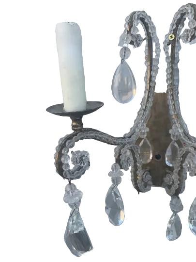 Vintage Louis Style Dennis and Leen Lead Crystal Gold Beaded Sconces - Pair - 5