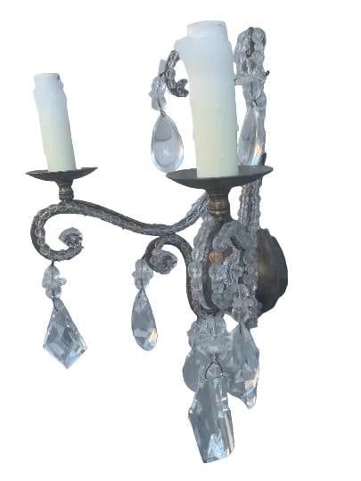 Vintage Louis Style Dennis and Leen Lead Crystal Gold Beaded Sconces - Pair - 8