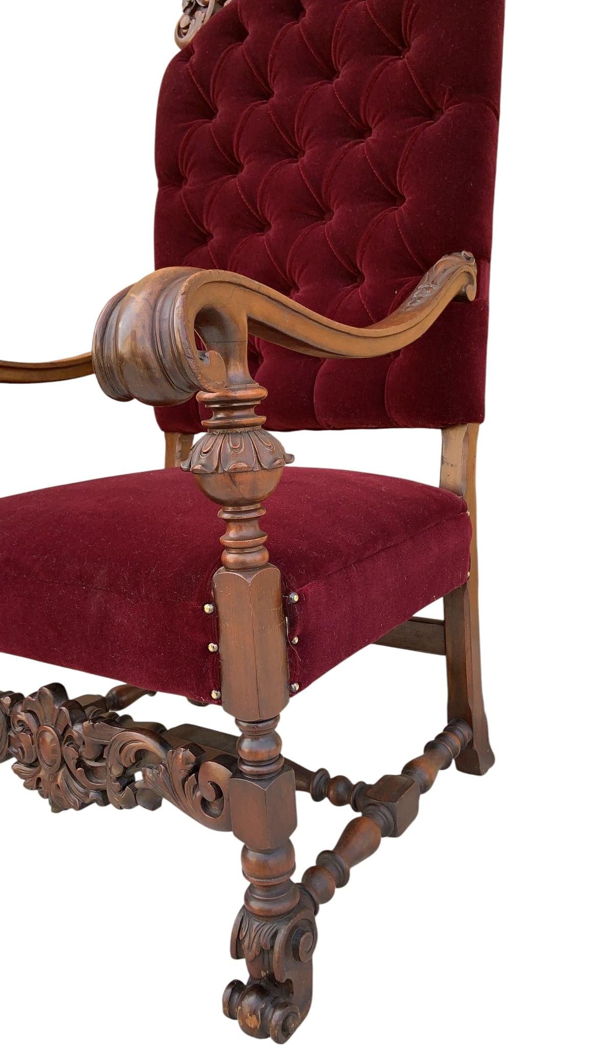 Antique French Regency Style Caved Throne Chairs Newly Reupholstered - Pair - 4