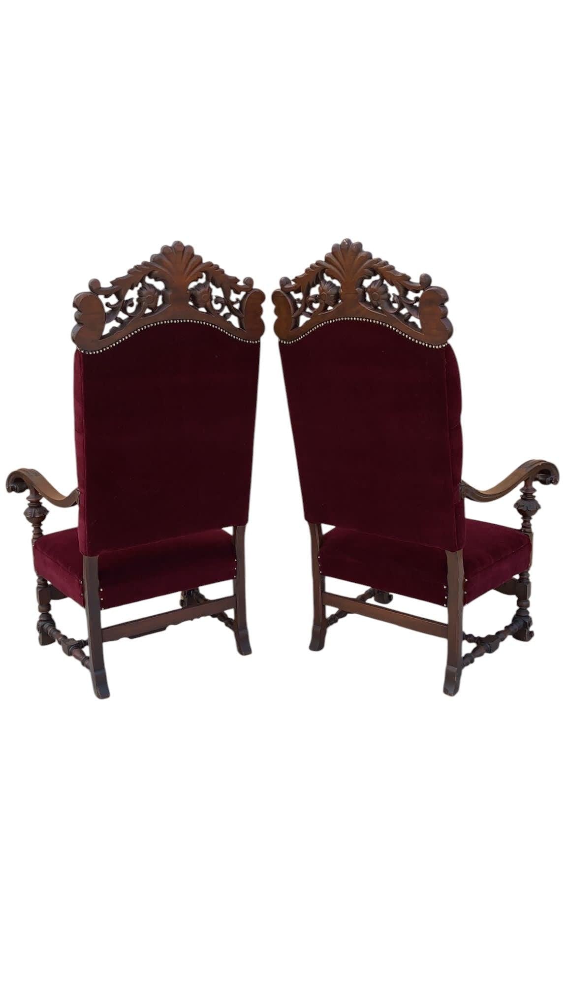 Antique French Regency Style Caved Throne Chairs Newly Reupholstered - Pair - 5