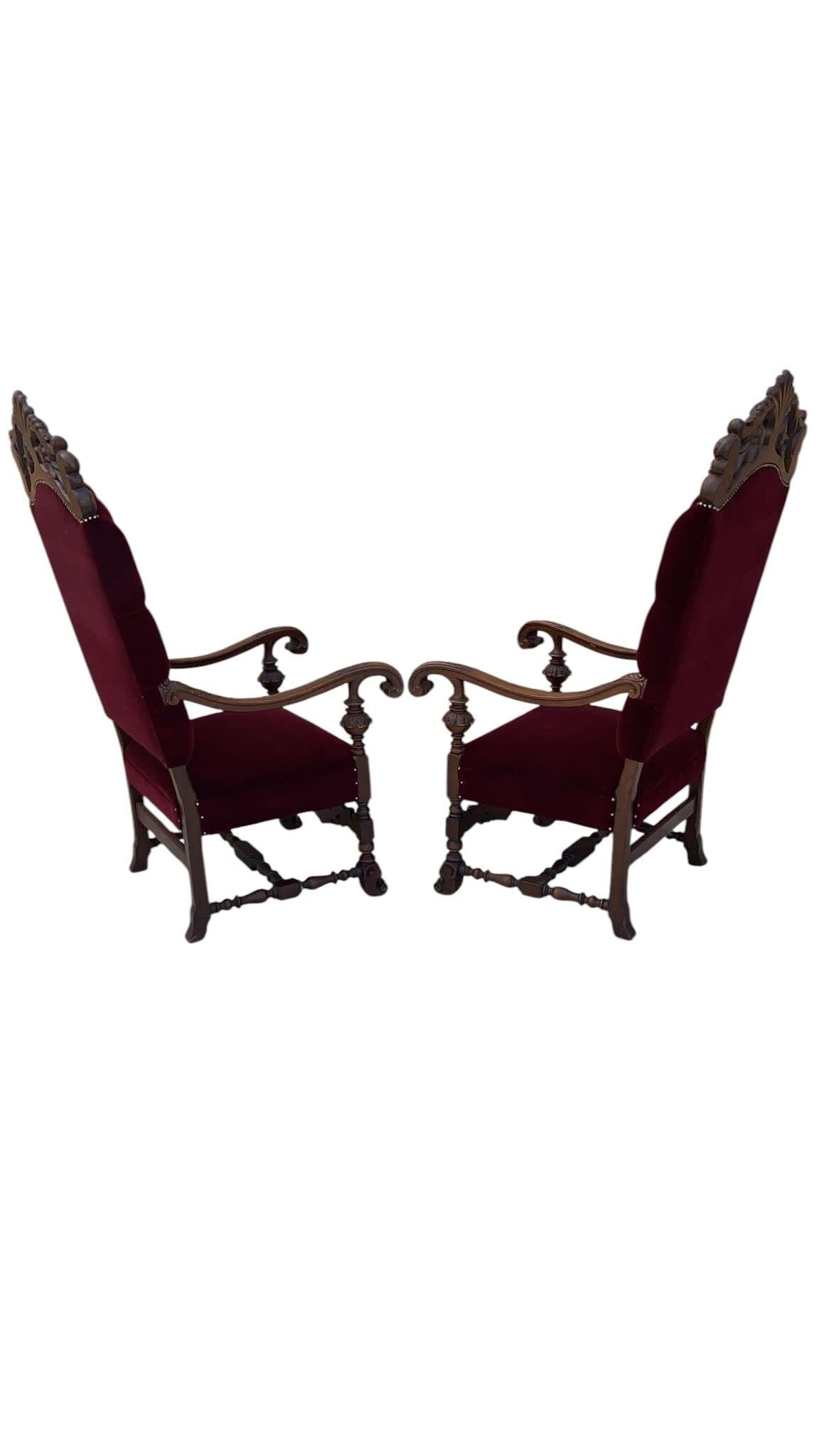 Antique French Regency Style Caved Throne Chairs Newly Reupholstered - Pair - 7