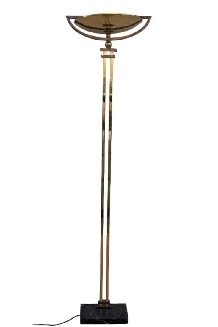 Mid Century Relco Milano Italy Torchiere Brass Floor Lamp: Mid Century Relco Milano Italy Torchiere Brass Floor Lamp An elegant brass torchiere floor lamp with a marble base. Circa Mid 20th Century Dimensions H 72”W 18”D 15” CONDITION: Pleas