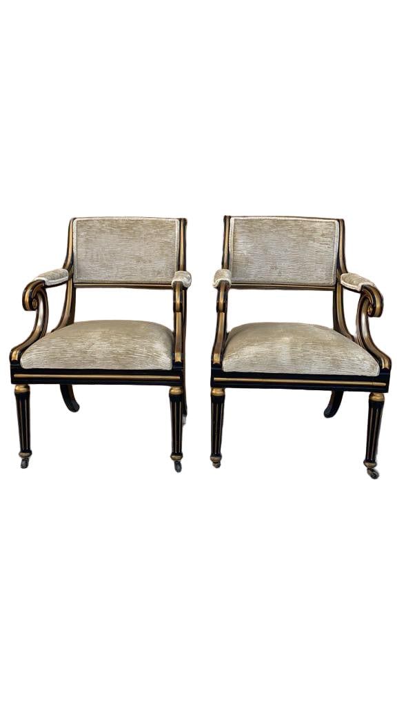 Vintage Regency Style Chairs by Baker Furniture Newly Reupholstered - Pair - 5