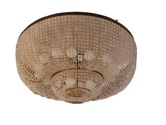 Vintage Crystal and Brass Flush Mount Ballroom Chandelier - 3