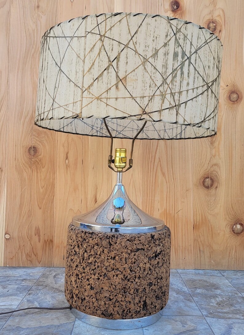 Mid Century Modern Cork Table Lamp: Vintage Mid Century Modern Cork and Chrome Table Lamp Circa Mid 20th Century Dimensions H 29” D 11” CONDITION: Please be aware that all items are used/vintage/antique and have small signs