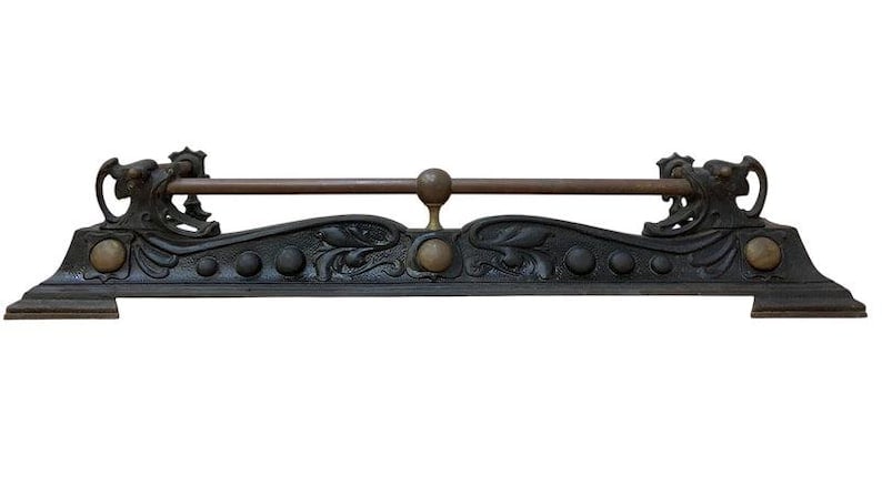 Victorian Art Nouveau Style Cast Iron and Brass Fire Fender (1 of 6)