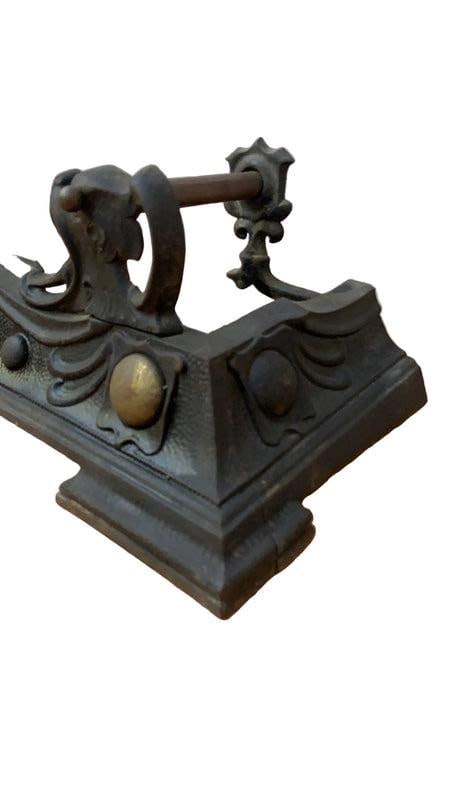 Victorian Art Nouveau Style Cast Iron and Brass Fire Fender - 3