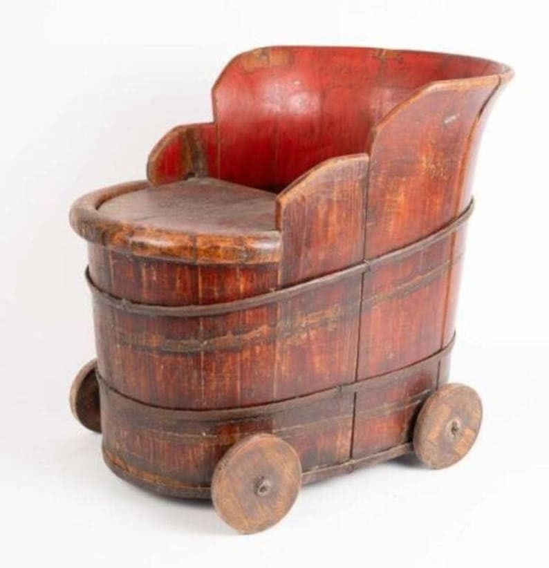 Antique Chinese Qing Dynasty Red Lacquer Child’s Wagon / Wash Tub (1 of 6)