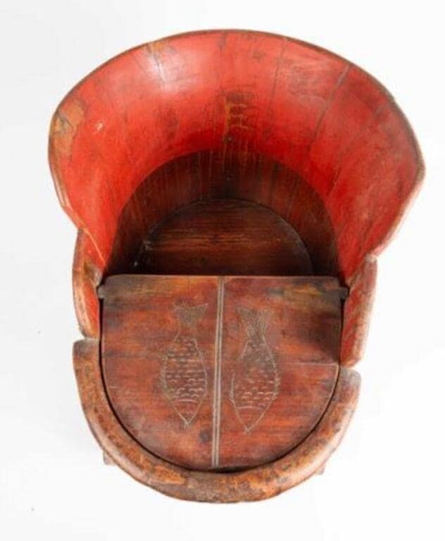 Antique Chinese Qing Dynasty Red Lacquer Child’s Wagon / Wash Tub - 3