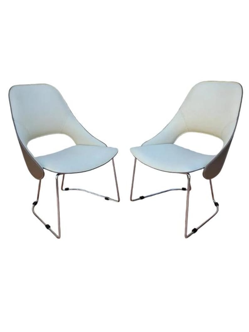 Modern Tender Leather Side Chairs by Fasem - Pair: Modern Tender Leather Side Chairs by Fasem - Pair Ideal for dining rooms, these chairs are also suitable for a bedroom, living room or professional office. Designed by Roberto Lazzeroni for FASEM who