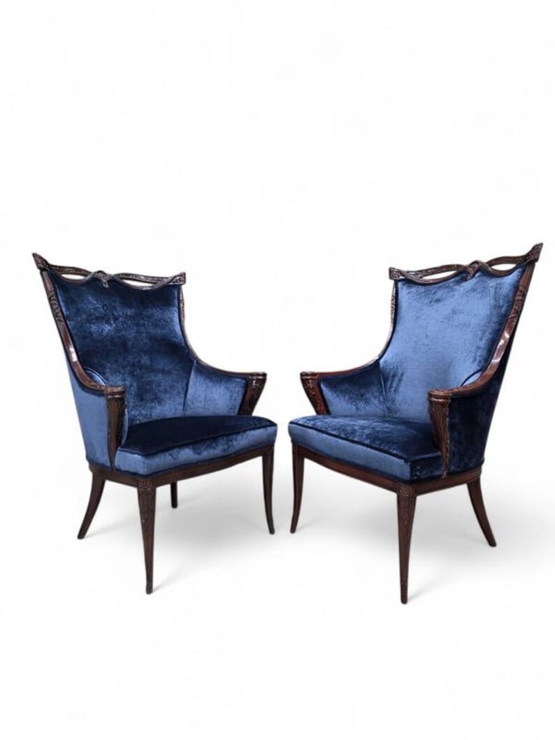 Vintage Regency Revival Style Wingback Chairs by Grosfeld House Newly Reupholstered – Pair (1 of 8)