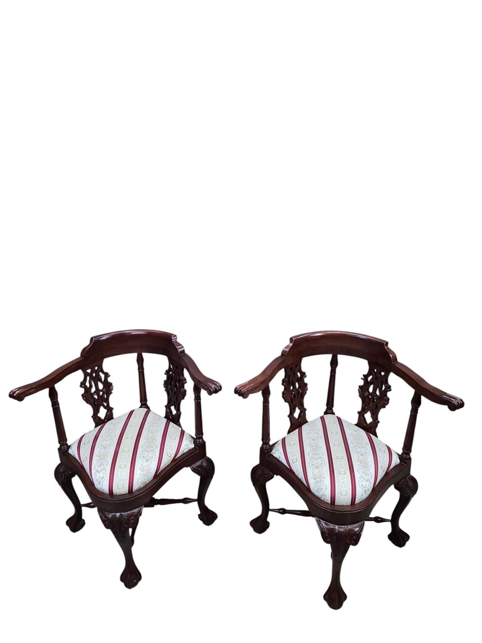 Antique English Carved Corner Chair - Pair - 3