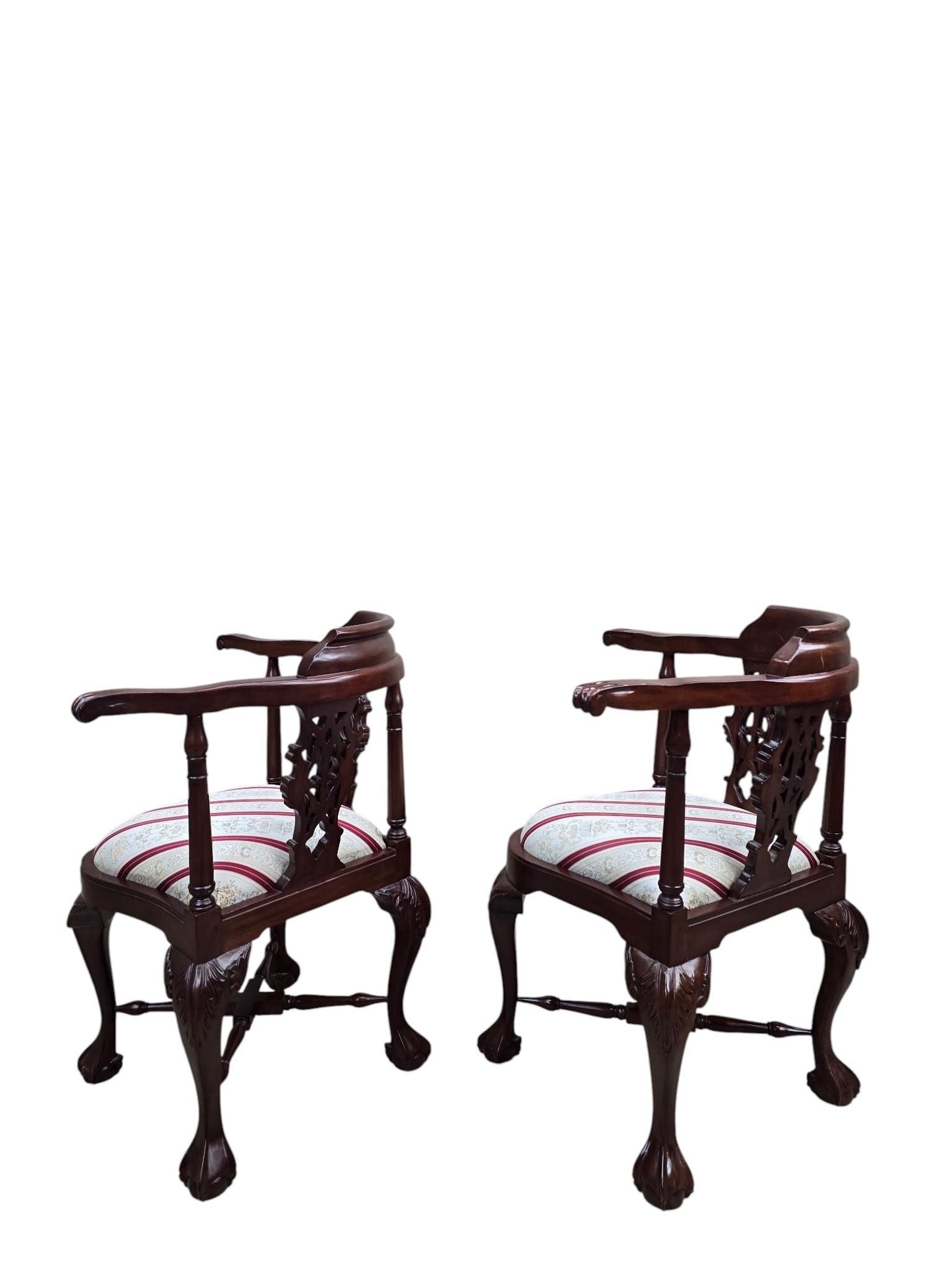 Antique English Carved Corner Chair - Pair - 4