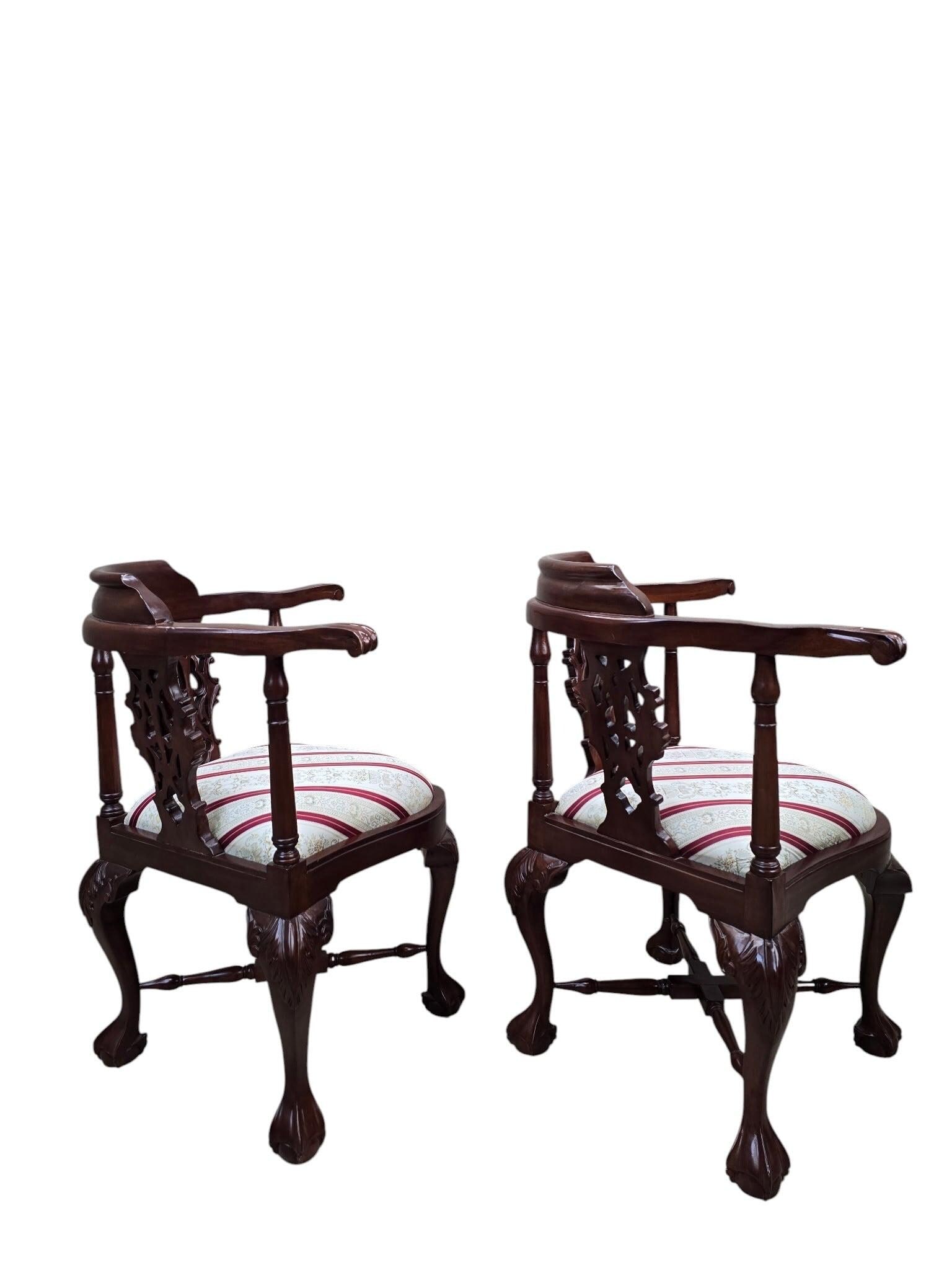 Antique English Carved Corner Chair - Pair - 5