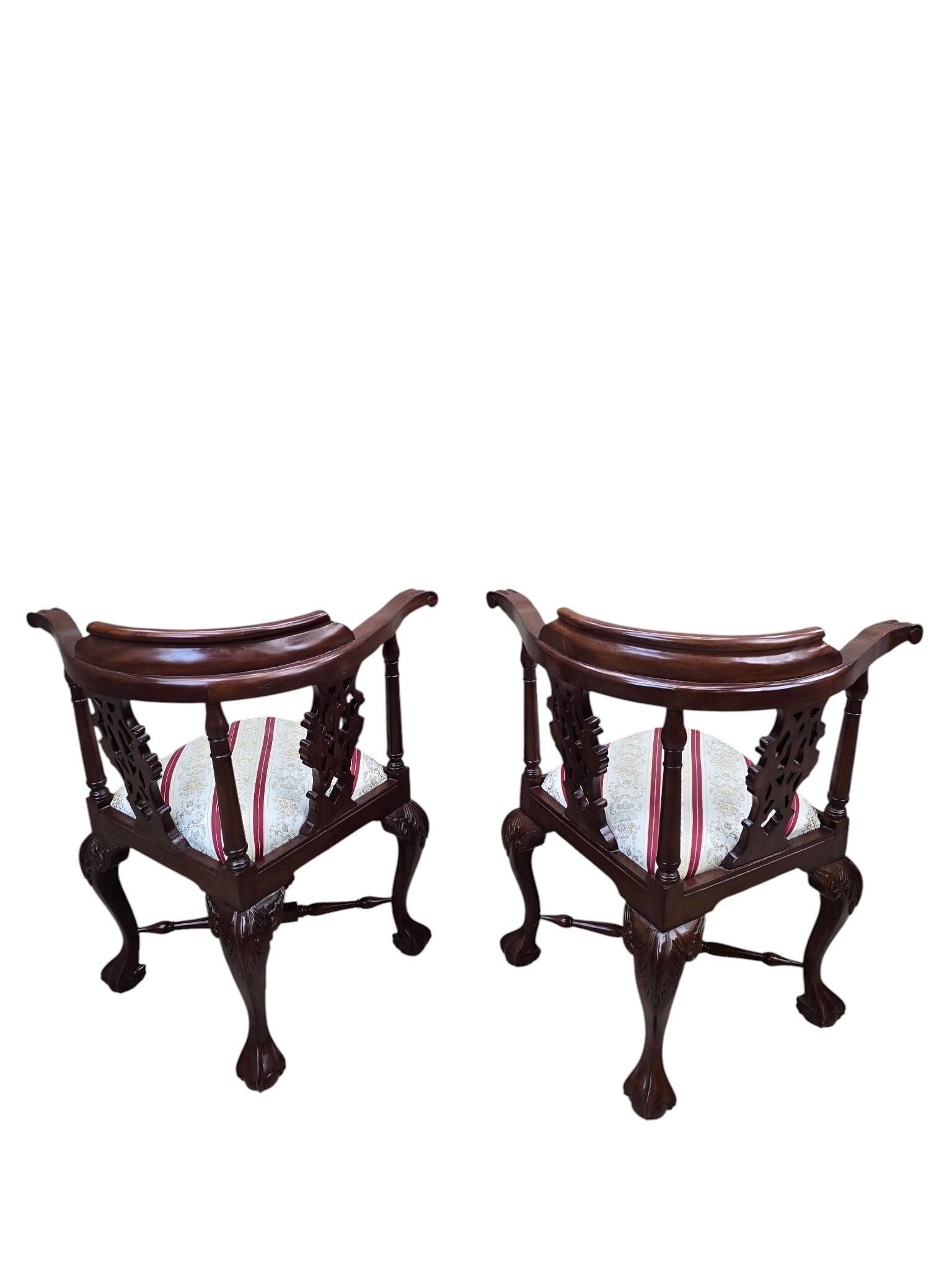 Antique English Carved Corner Chair - Pair - 7