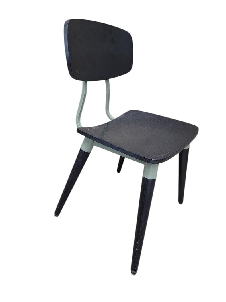 Modern Style Copine Side Chair by Design Form: Modern Copine Side Chair by Design Form Furnishings Steel frame construction with solid wood legs featuring a veneer wood seat and seat back. ***Grey leather chair sold separately Circa Late 20th