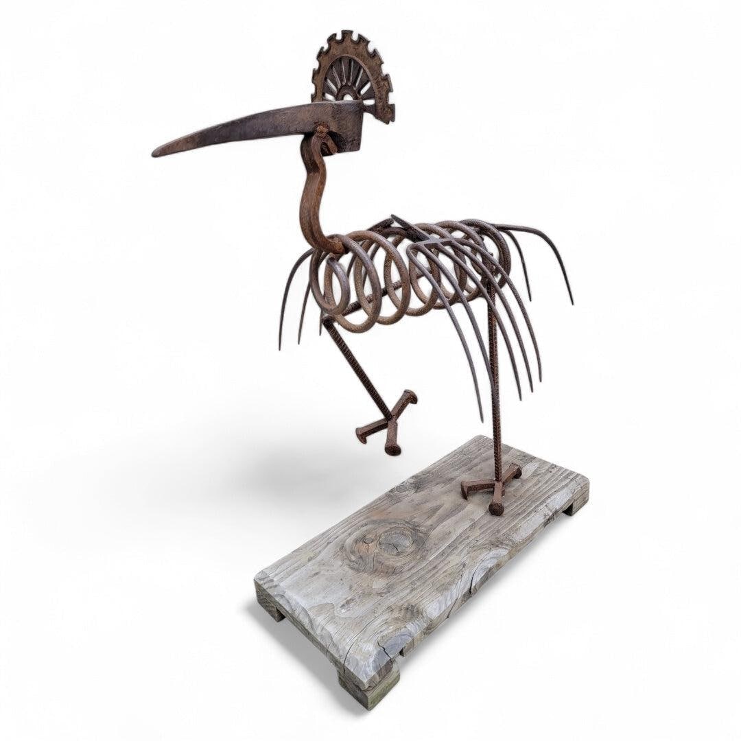 Vintage Hand Forged Peacock Garden Folk Art Statue - 2