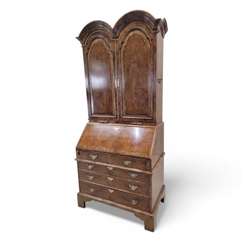 Vintage George III Style Burton-Ching Burl Walnut Secretary Desk Bookcase (1 of 8)