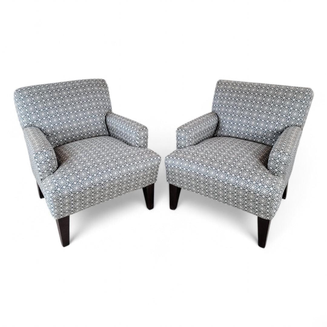Vintage Contemporary Set of Retro Blue & Cream Print Club Chairs, Pair - 3