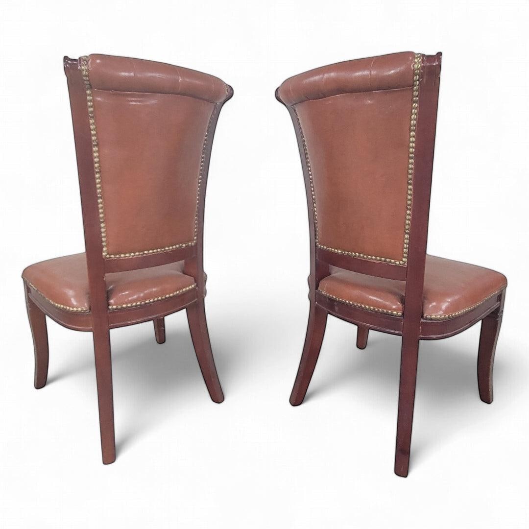 Vintage Italian Mahogany Scroll Back Tufted Leather Side Chairs with Nailhead Trim, Pair - 6