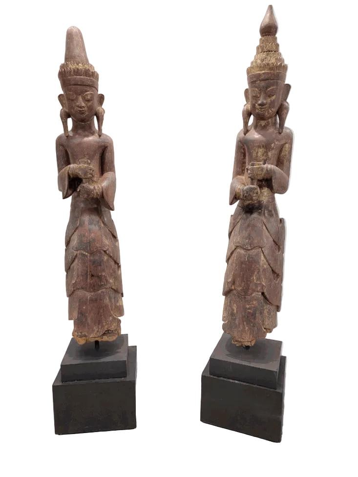 Antique Burmese Monastic Sculptures - Set of 2 - 7