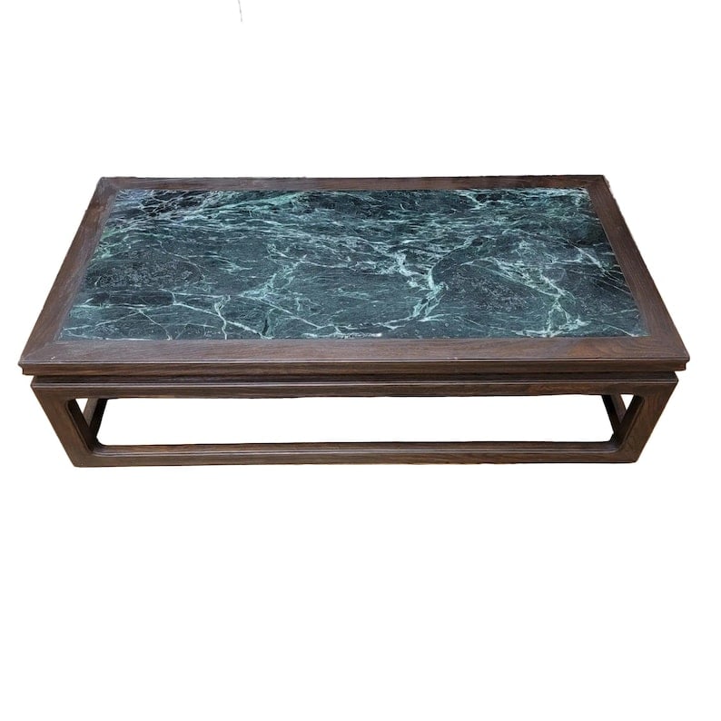 Antique Shanxi Province Elm Coffee Table with Green Marble Stone Top (1 of 8)