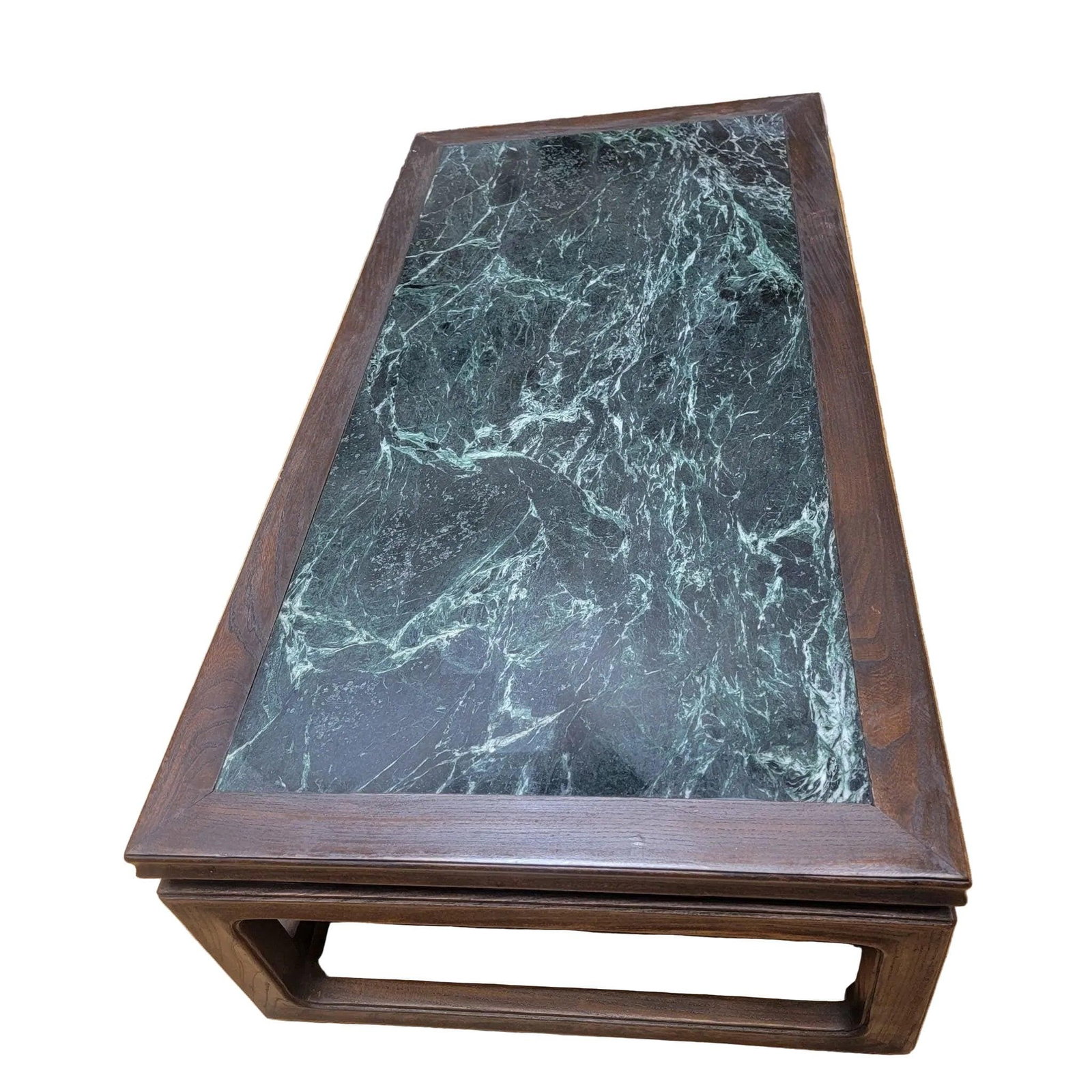 Antique Shanxi Province Elm Coffee Table with Green Marble Stone Top - 6