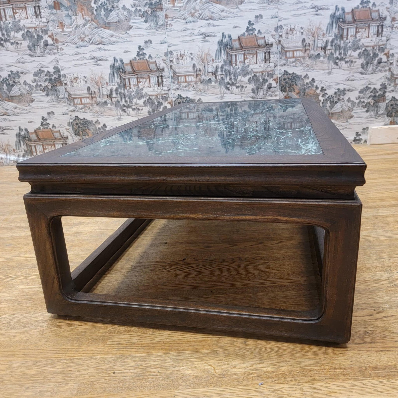 Antique Shanxi Province Elm Coffee Table with Green Marble Stone Top - 7