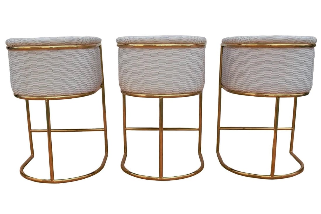 Mid Century Modern Barrel Back Bar Stools Newly Reupholstered - Set of 3 - 4
