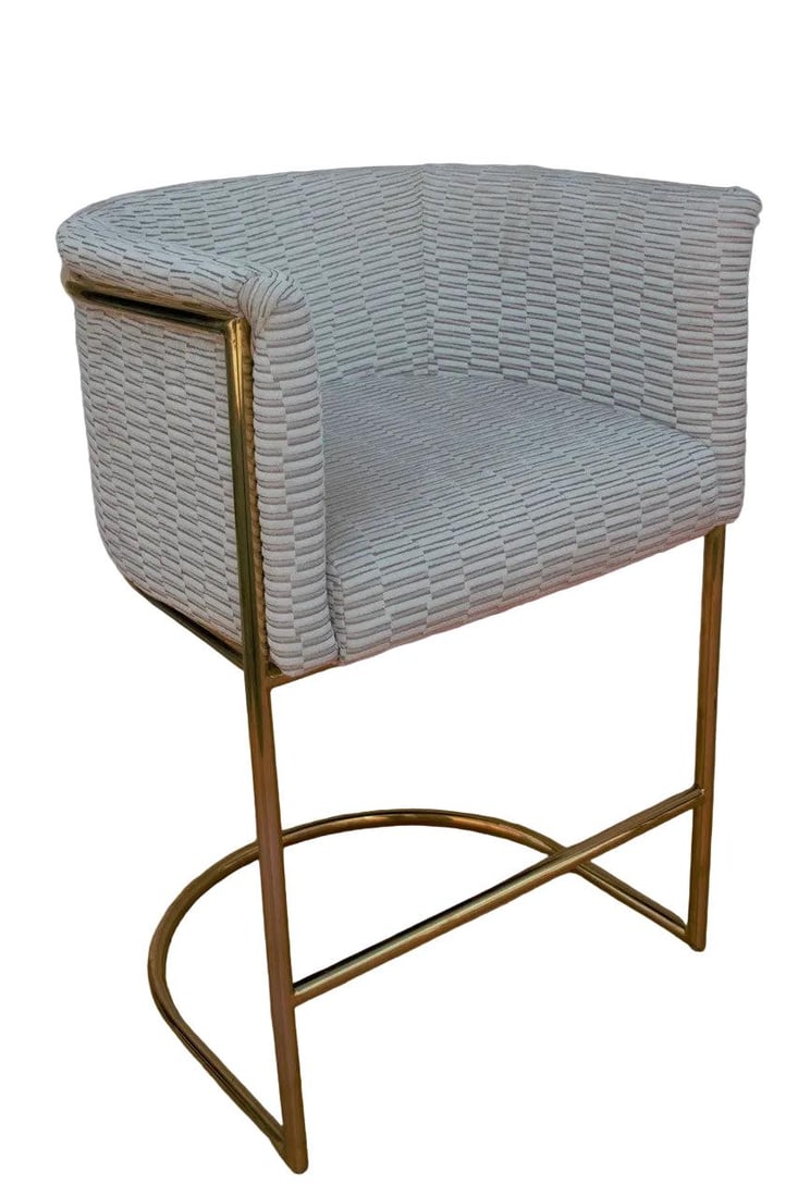 Mid Century Modern Barrel Back Bar Stools Newly Reupholstered - Set of 3 - 7