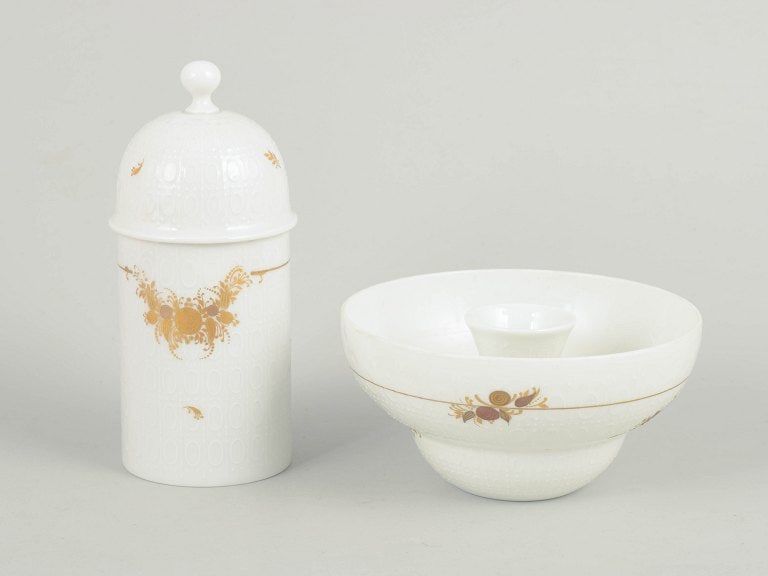 Bjørn Wiinblad for Rosenthal, Germany. Candlestick and tea holder with lid in porcelain with (1 of 4)