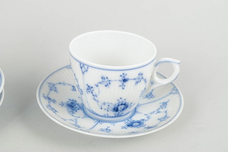 Royal Copenhagen, Denmark. Blue Fluted Plain porcelain coffee cups with saucers in underglaze blue, - 3