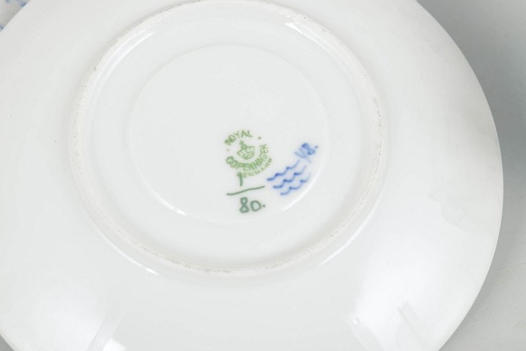 Royal Copenhagen, Denmark. Blue Fluted Plain, set of three porcelain coffee cups with saucers in - 4