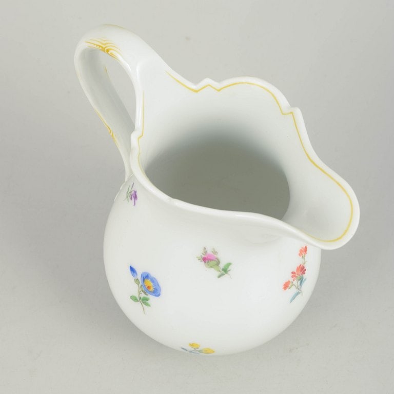 Meissen, Germany. Large porcelain creamer with polychrome flower decoration. Mid-20th century. - 2