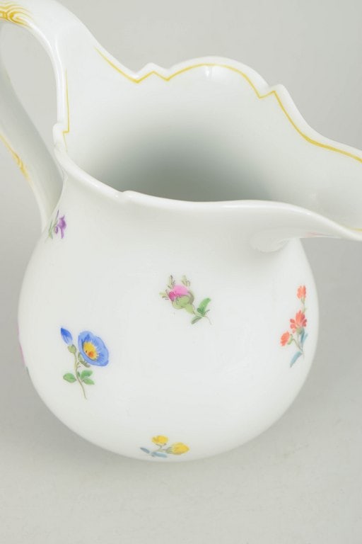 Meissen, Germany. Large porcelain creamer with polychrome flower decoration. Mid-20th century. - 3