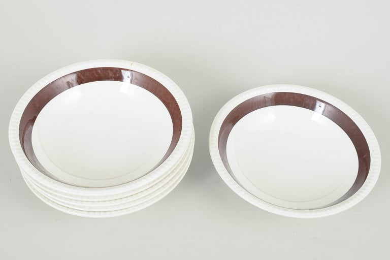 Gefle "Malta", Sweden. Set of six porcelain deep plates with brown rim on a white ground. Approx. - 2