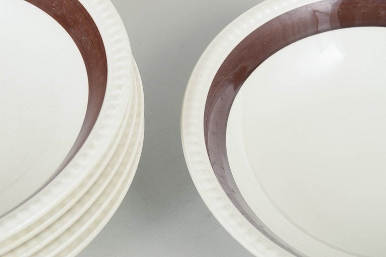 Gefle "Malta", Sweden. Set of six porcelain deep plates with brown rim on a white ground. Approx. - 3